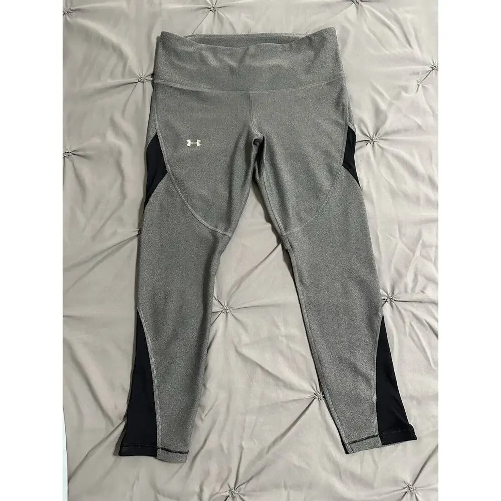 Under Armour UA Women's Size S HeatGear Shine Cropped Leggings Grey/Black‎ Mesh